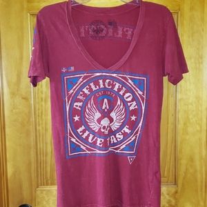 AFFLICTION LIVE FAST SZ MD V-NECK TSHIRT